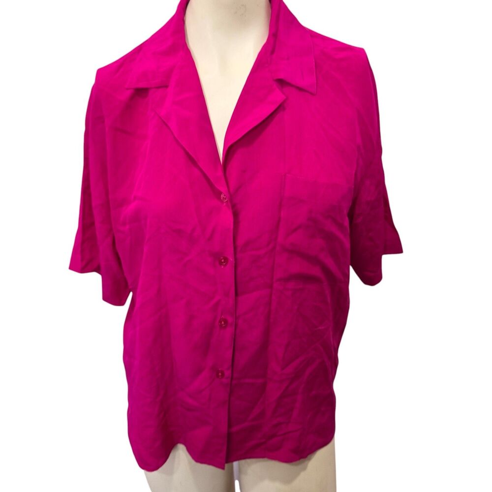 Nordstrom Town Square 100% Silk Pink Button Front Camp Shirt Blouse Medium M